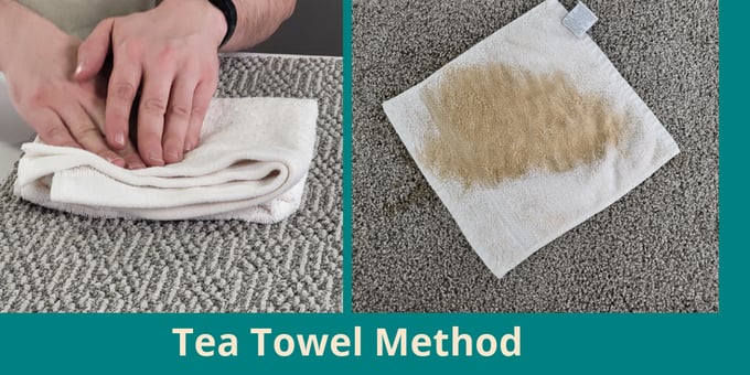 Tea towel carpet stain removal method steps side by side