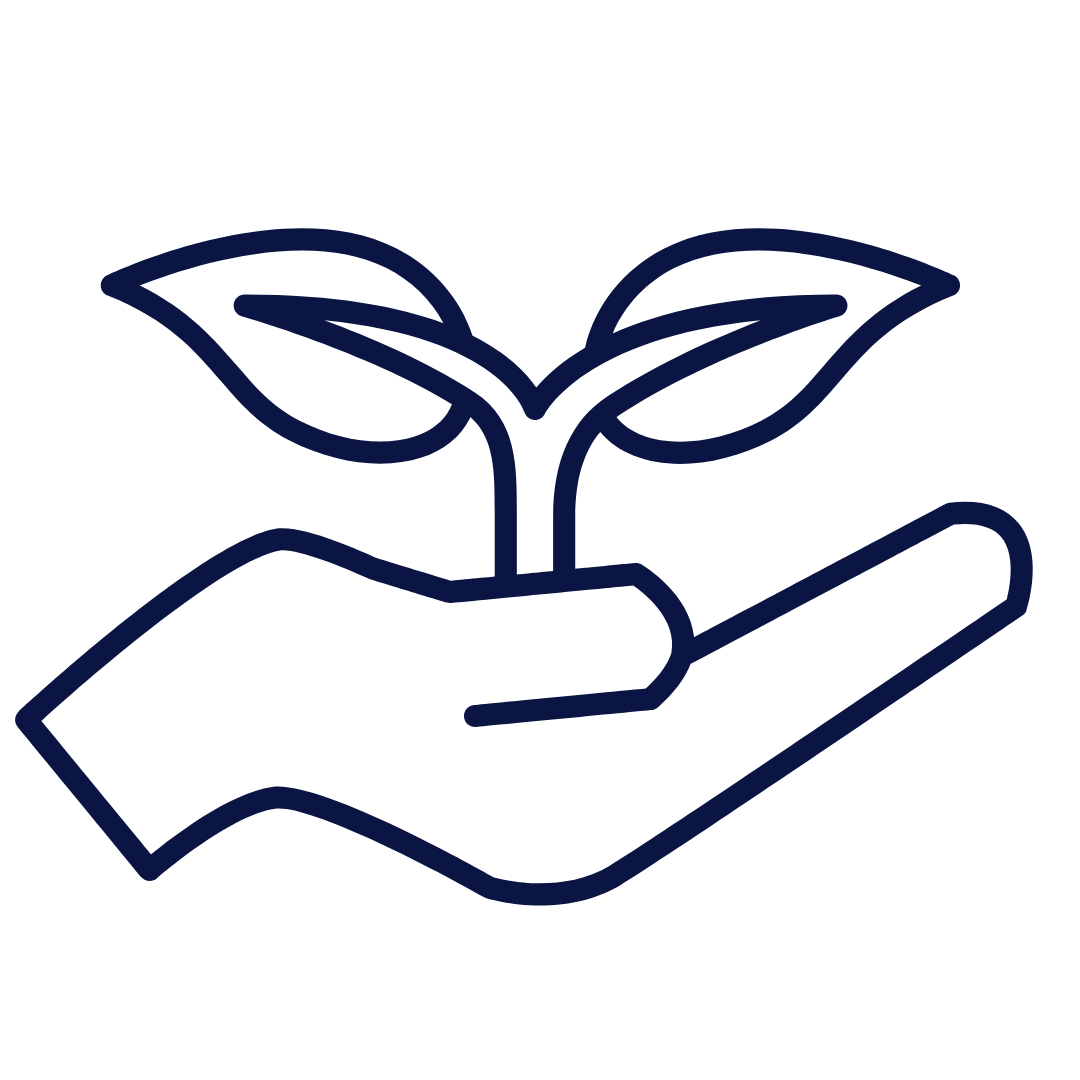 Icon with hand holding a growing plant