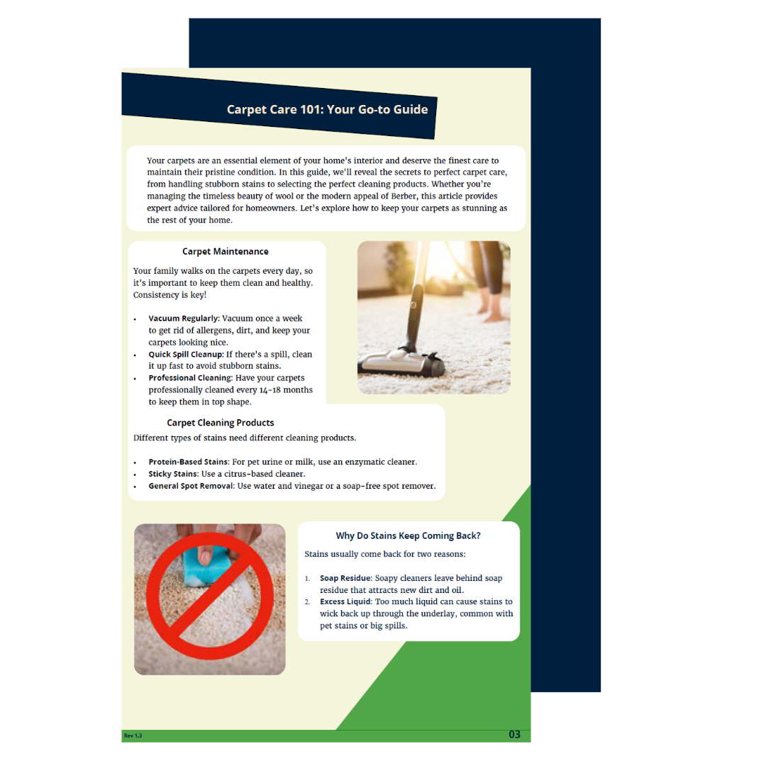 The Signature Carpet Cleaning Care Guide Open to Page 3